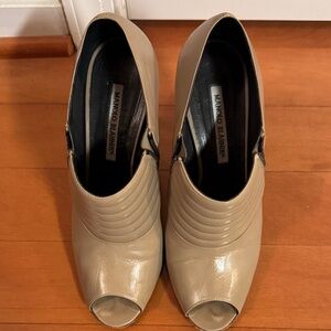 Manolo Blahnik Taupe Peep-Toe Heeled Boots